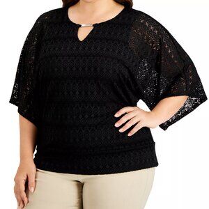 NWT JM Collection Women's Plus Size Crochet Poncho Top, Black, 3X